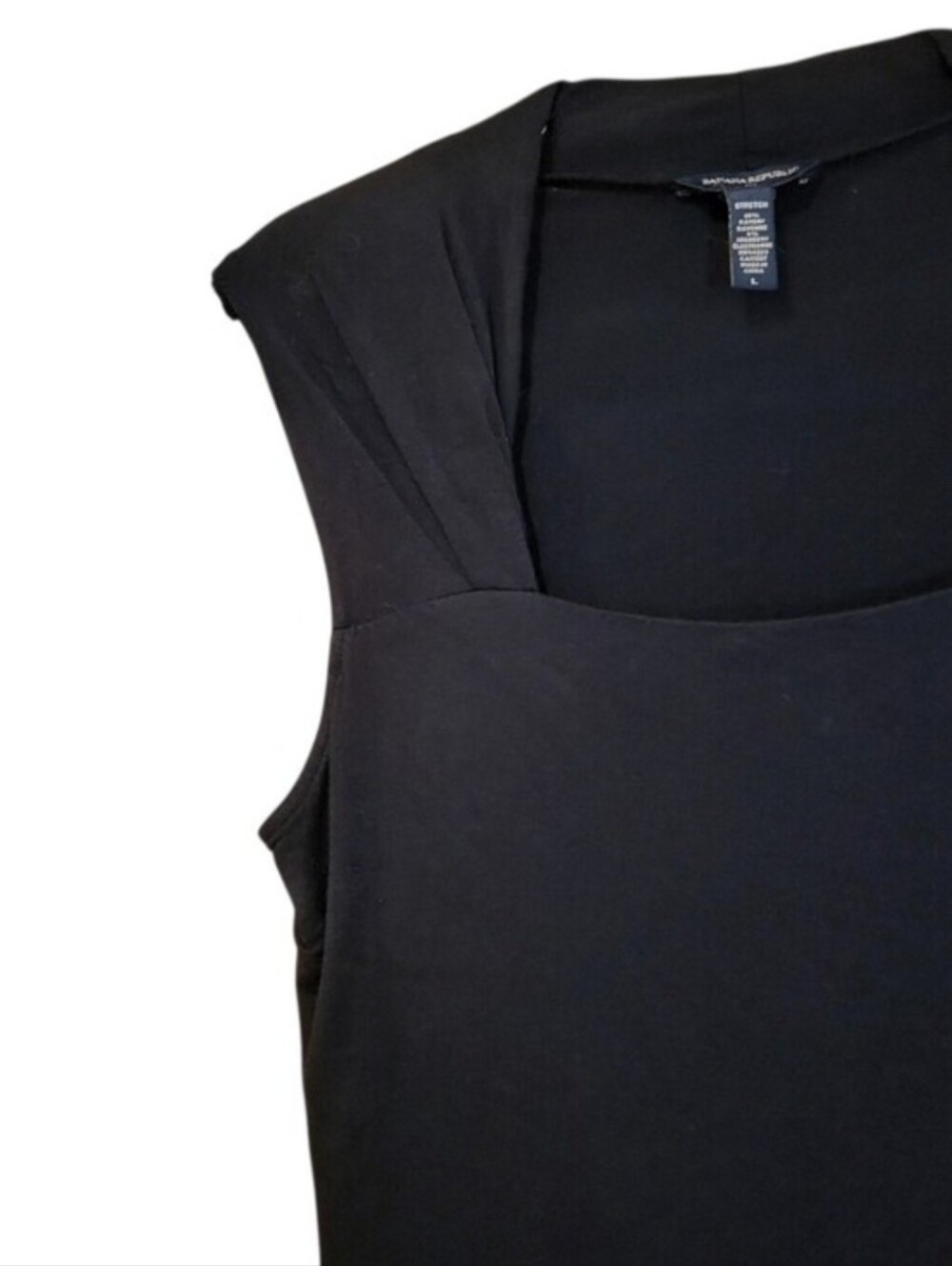 Banana Republic Stretch Black Pleated Cap Sleeve/Sleeveless Square Neck Top Sz L